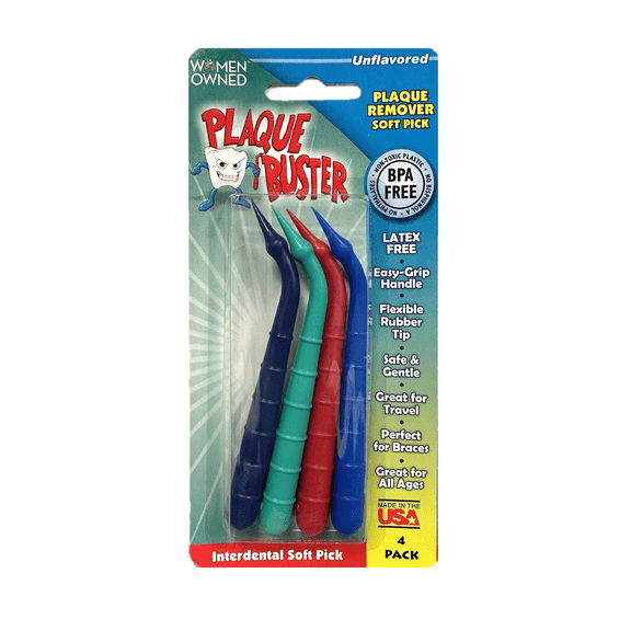 Plaque Buster Gum Stimulator & Plaque Remover, Made in , Great for Oral Health and Healthy Gums, Multicolor, 4 Count (Pack of 1)