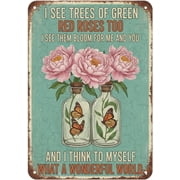 Plaque Metal Sign Butterfly What A Wonderful World Flowers Butterfly Vintage Art Wall Decor Sign for Backyard Garage Man Cave Shed Office Craft Room 8"x12"