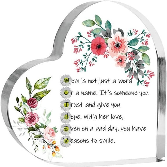 Plaque Mother Meaning Birthday Gifts for Mom from Son Mom Gifts Presents From Daughter Floral Flowers Acrylic Heart Plaques Paperweight Clear Moms Birthday Gift for mother day