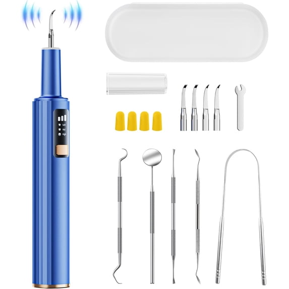 Plaque Remover for Teeth, Dental Tools, Teeth Cleaning Tools with 4 Replaceable Heads, 6-in-1 Dental Pick, LED Light, Waterproof, Rechargeable for Home & Travel Use