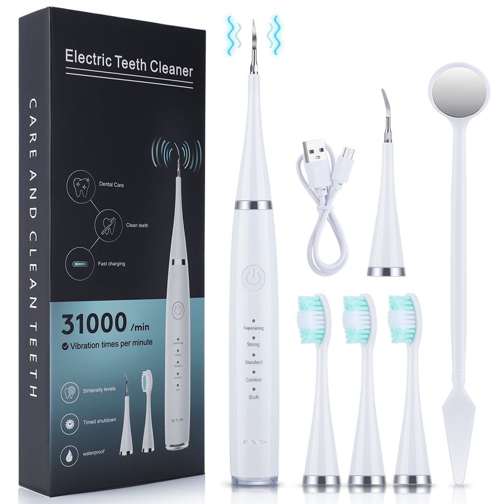 Flaremore Plaque Remover for Teeth,Rechargeable Electric Toothbrush,Water Dental Flosser Pick for Teeth 6-in-1 Electric Tooth Cleaner, Cordless Portable Waterproof Oral Irrigator White
