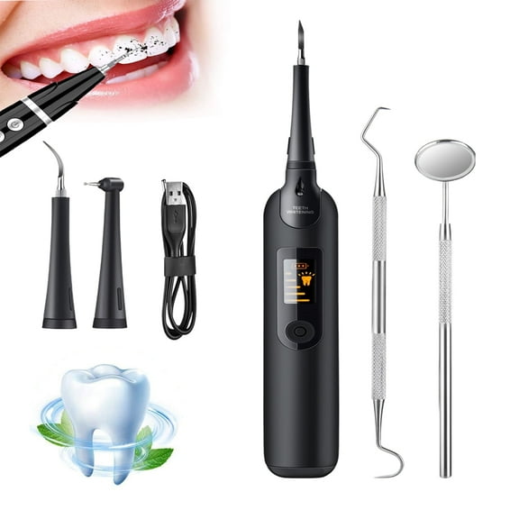 Plaque Remover for Teeth, Tooth Scraper Polisher Ultrasonic Tooth Cleaner Dental Tartar Calculus Remover with LED Display Teeth Cleaning Kit Safe for Adult Kids (Black)