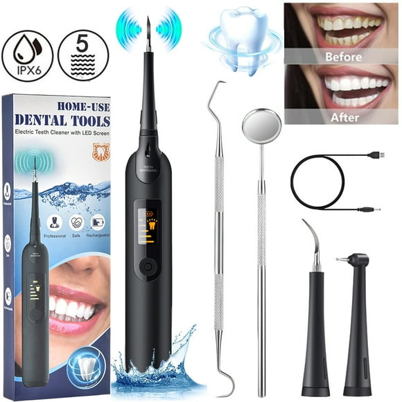 Plaque Remover for Teeth, Ultrasonic Tooth Cleaner Electric Dental Calculus Remover Teeth Cleaning Kit with LED 5 Adjustable Modes 3 Replaceable Clean Heads for Remove Teeth Stain Plaque Calculus