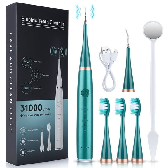 Plaque Remover for Teeth,Tartar Remover Teeth Cleaning Kit Electric Tooth Cleaner,Rechargeable Plaque Blaster 4 Adjustable Modes Green