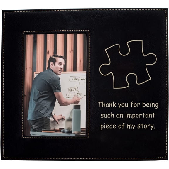 PlaqueMaker Thank you For Being a Piece of My Story Black with Gold Engraving Picture Frame - Holds you 6 x 4 Photo - Offered in English and Spansih (English)