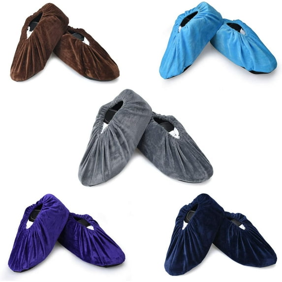 PlasMaller 5 Pairs Non Slip Washable Reusable Shoe Covers For Household Thickened Boot Covers, 5 Colors, L