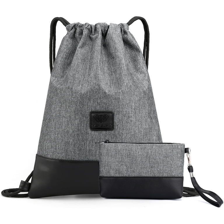 PlasMaller Gym Sack Drawstring Bag with Inside Zipper Pocket Sports Travel Bag Water Repellency Light Backpack for Men Grey