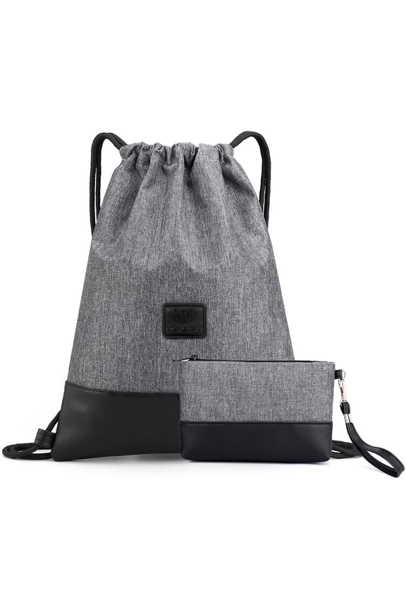 PlasMaller Gym Sack Drawstring Bag with Inside Zipper Pocket Sports Travel Bag Water Repellency Light Backpack for Men (Grey)