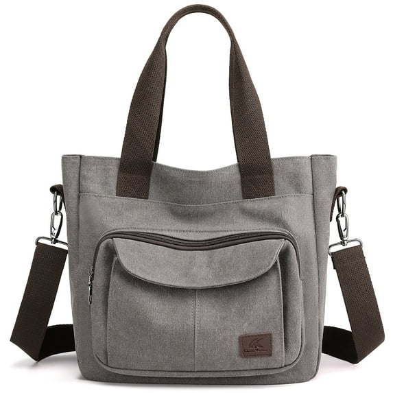 PlasMaller Women's Canvas Tote Purse Shoulder Crossbody Bag Small Handbag Multi-pocket Top Handle Work Bags, Grey