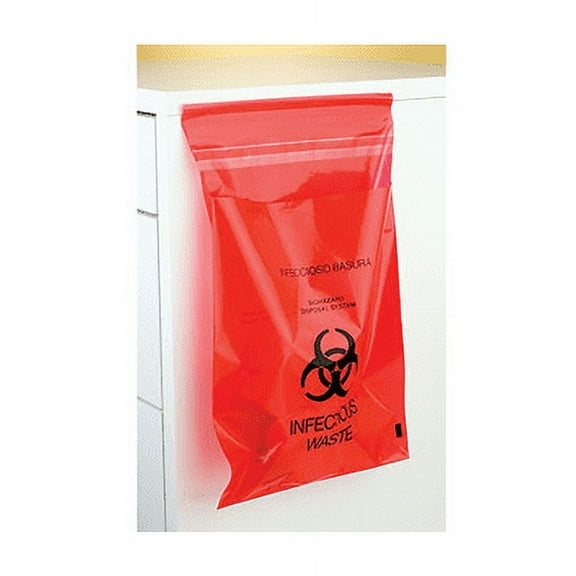 Plasdent PS850S Biohazard Infectious Waste Bags Stick-On 6" X 6" Red 200/Pk