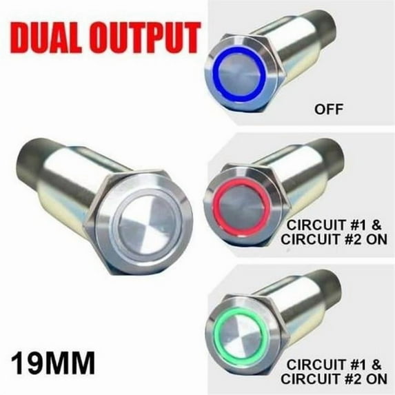 Plashlights PLAHPBS-DO-19-SS-M 19 mm Revert Harsh Environment 3 Color Dual Output Push Button Switch - Stainless Steel