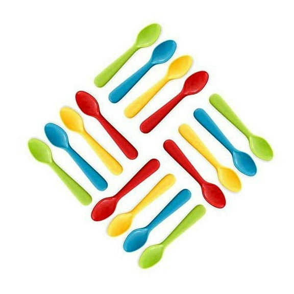 Plaskidy Plastic Toddler Spoons - Set of 16 Kids Spoons BPA Free/Dishwasher Safe Toddler Utensils Set Brightly Colored Kid Spoons Flatware Set Great for Kids and Toddlers Spoon