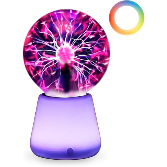 Plasma Ball Lamp 3-Inch, Touch Reactive Lightning Globe, USB-C Powered Electric Plasma Ball, 7-Color LED Base Night Light, Interactive STEM Science Toy, Desk Decor Gift
