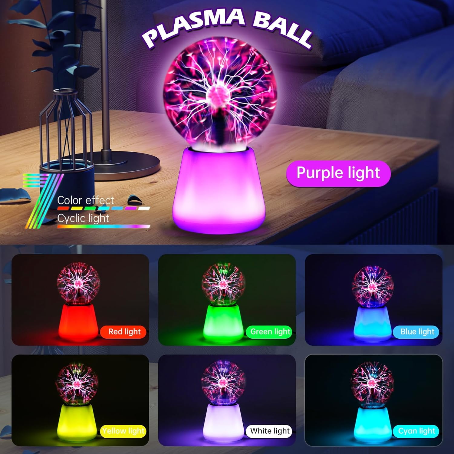 Plasma Ball Lamp Interactive Touch Lightning Globe 3 Inch Fun Lamp USB  Powered 7 Color Changing Lights Mood Lighting Party Prop Gifts Space Decor  Desk Decor. - Walmart.com, image size:1500x1500