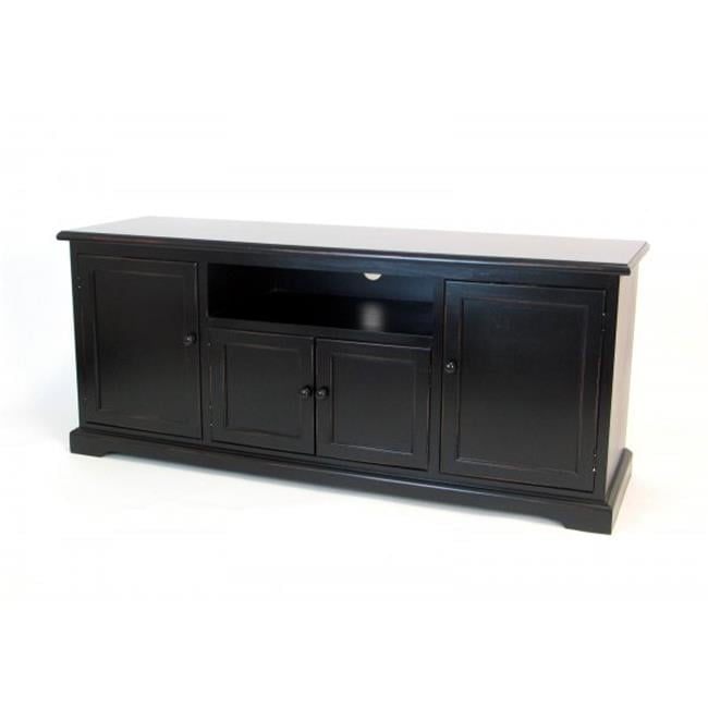 Black Smooth Finish Wooden TV Console with Cabinets