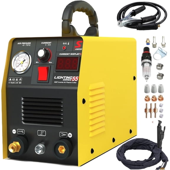 Plasma Cutter 55 Amp HF IGBT Inverter Portable Air Plasma Cutting Machine with Accessories 12MM Clean Cut for Metal ,Long Lasting