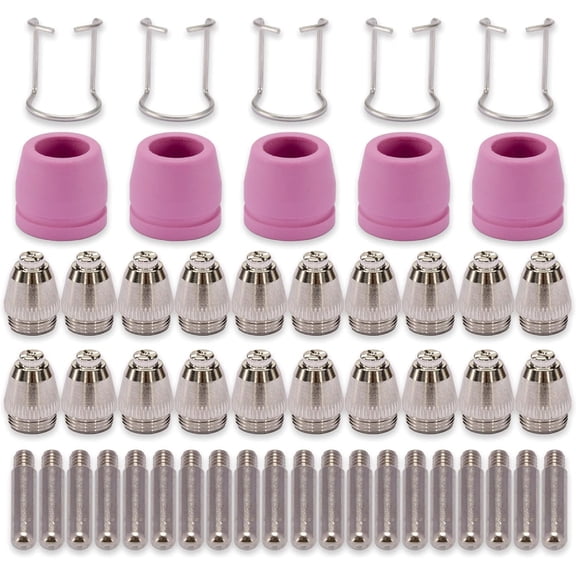 Plasma Cutter Consumables 50PCS WSD60 AG60 Non-Touch Pilot Arc Plasma Cutting Torch WSD-60 Accessories Electrodes Tips Nozzles Guides Kit Suitable for CUT50P CUT60P CUT-50F Cutting Machine