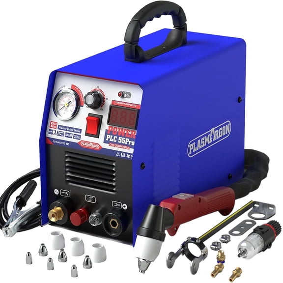 Plasma Cutter Machine,PLC55Pro 55A 110V/220V Dual Voltage IGBT Inverter Non-Touch Pilot Arc,12mm Clean Cut,LED Display,Ideal for DIY/ Beginners