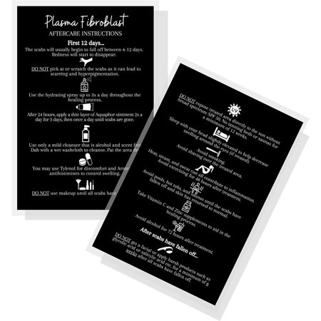 Plasma Fibroblast Post Op Care Instruction Cards 30 Pack 4x6 inch large Postcard Size Black with White Design