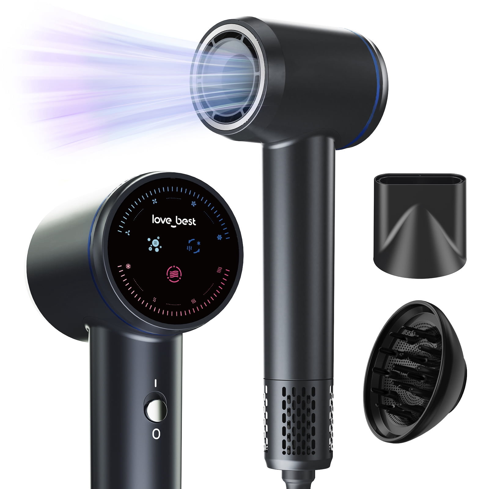 Plasma Hair Dryer, Professional High-Speed Ionic Blow Dryer, 600 Million Negative Ions Hair Care, Fast Drying, Low Noise and Quiet, Travel Hair Dryer with Diffuser for Curly Hair Women, Men and Home