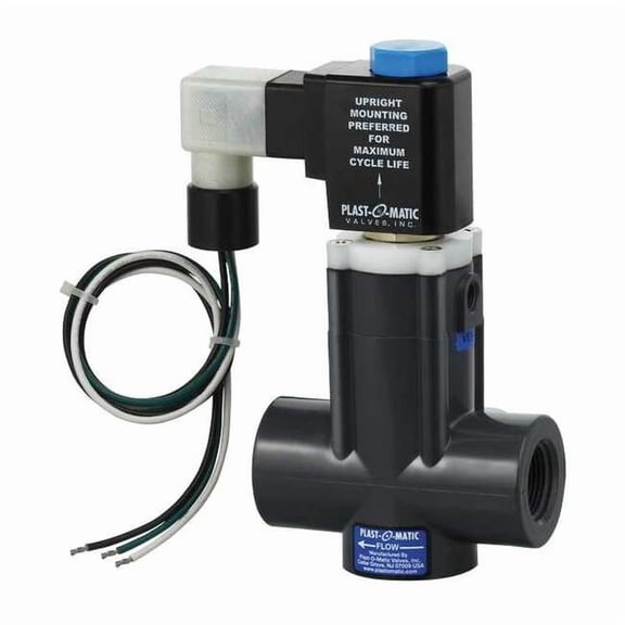 Plast-O-Matic Valve,PVC,2Way/2Position,Normally Closed EASMT4V12W24-120/60-PV