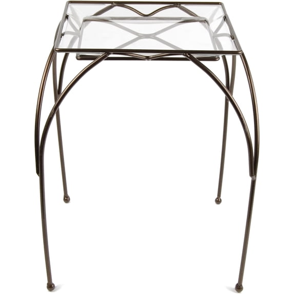 Plastec Metal Square Saucer Table, Dark Bronze, 15in H