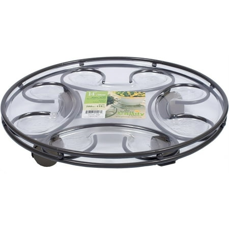 Plastec Saucer Caddy Deluxe with Casters, Slate Finish, 14"