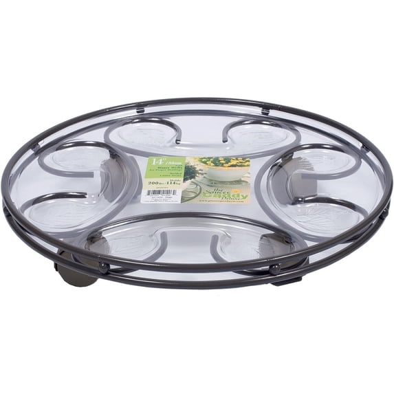 Plastec Saucer Caddy Deluxe with Casters, Slate Finish, 14"