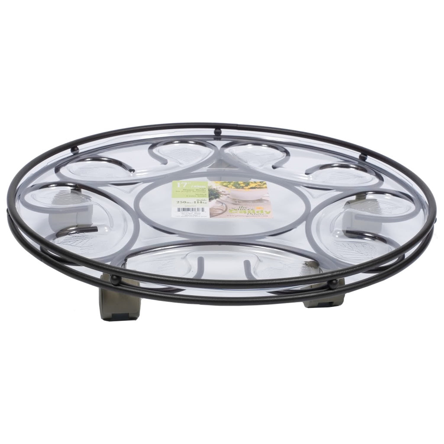 Black Steel 17-Inch Plant Saucer Caddy with Casters