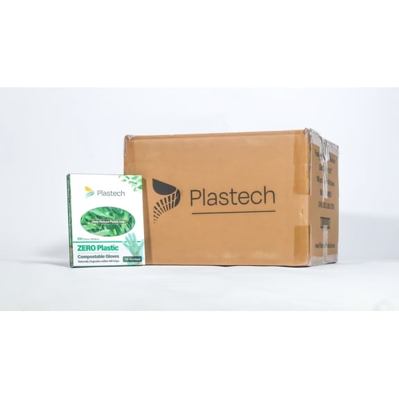 Plastech Single-Use Gloves, Medium Size - ZERO Plastic, 100% Certified Home Compostable, Plant-Based, Food Service, Beauty and Janitorial Use, 4,800 Count Case