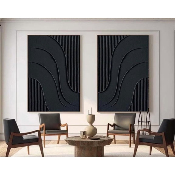 Plaster Black Abstract Art Modern Wall Decor Prints Home Decor Office Wall Art Set 2