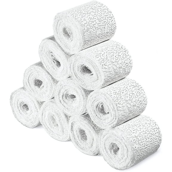 Plaster Cloth Rolls (S, Pack of 10) - Gauze Bandages for Body Casts, Plaster of Paris for Craft Projects, Belly Casting Kit Pregnancy - Easy Use Wrap Strips- 2" W x 118" L White S