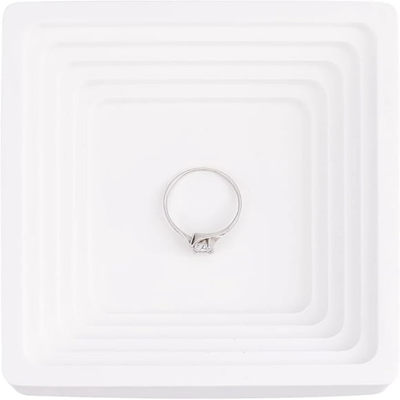Plaster Jewelry Dish Cosmetics Trinket Tray (Square 4x4x0.9 Inch) White Ring Holder Organizer Plate Key Tray DIY Craft Plaster Home Decor Photography Props Wedding Birthday Gift