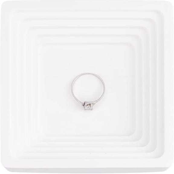 Plaster Jewelry Dish Cosmetics Trinket Tray (Square 4x4x0.9 Inch) White Ring Holder Organizer Plate Key Tray DIY Craft Plaster Home Decor otogray Props Wedding Birthday Gift 1pc
