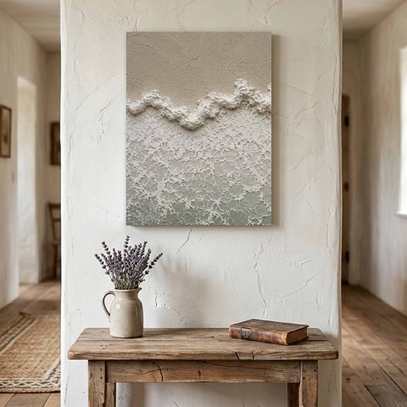 Plaster Relief Coastline Canvas Wall Art for Living Room Bedroom Bathroom, Coastal Raised Wave Ridge Beige Beach Canvas Art Wall Decor, Artwork for Walls Home Office Decor, 18"x24"