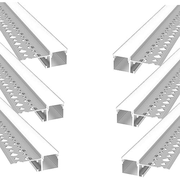 Plaster-in LED Channel 6 Pack 6.6FT/2 Meter Trim Edge Drywall LED Strip Aluminum Channel,Trimless Recessed Drywall Aluminum LED Profile with Milky Diffuser and End Caps$$Building Supply