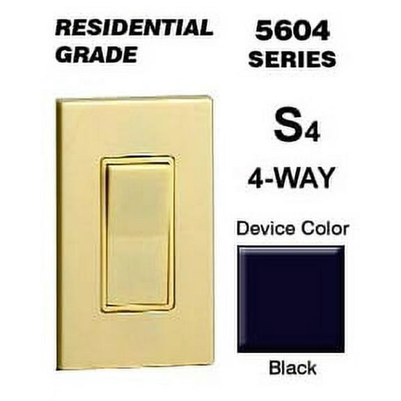 Leviton 5604-2E Rocker Switch Decora 4-Way 15 Amp 120/277 VAC Grounding Residential Grade Quickwire Push-In and Side Wired - Black