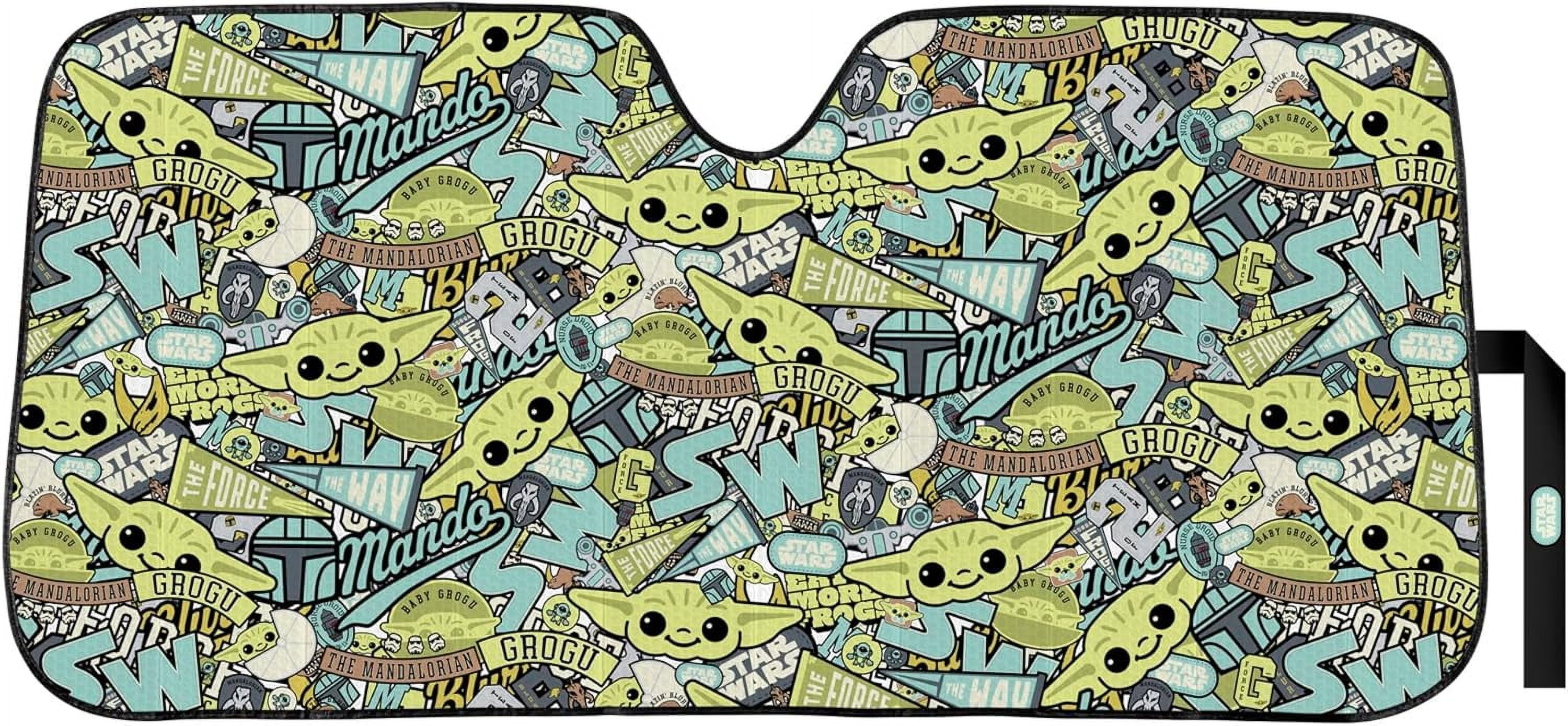 PlastiColor Star Wars Mandalorian Grogu Collage Pattern Automotive Windshield Accordion Sunshade - 58-inch wide x 27.5-inch tall