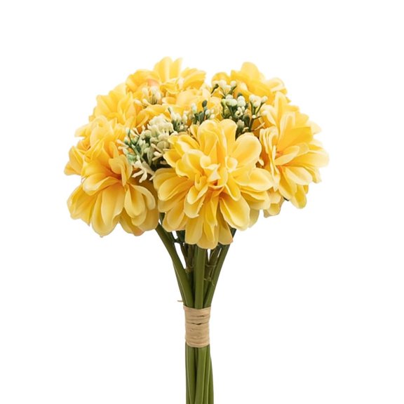 Plastic 1 Bunch Dahlia Artificial Flower Bunch Fake Flowers, Yellow Color | For Gifting, Home, Office, Bedroom, Living Room, Party Decoration Items Flowers For Vase | Without Vase Pot