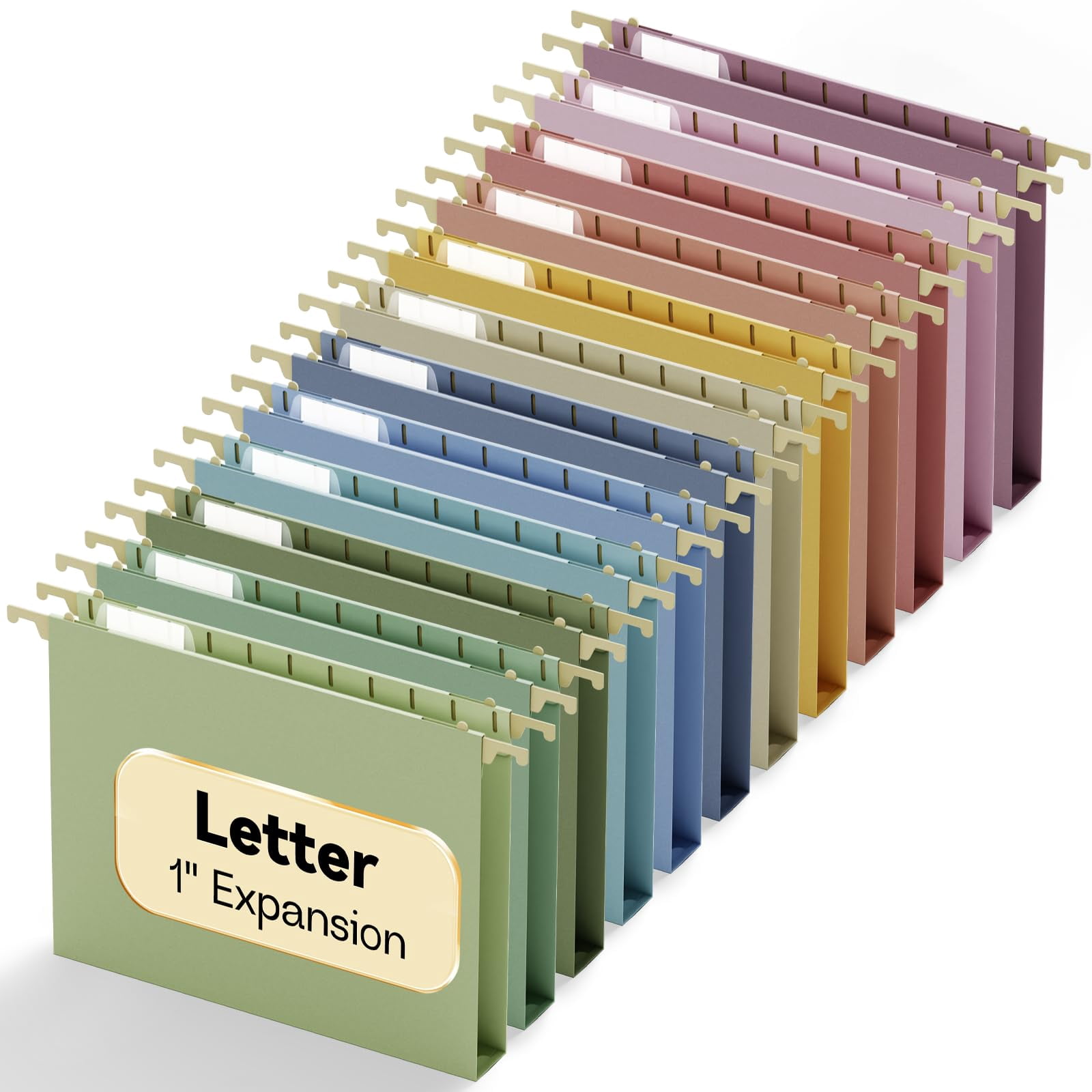 Plastic 1" Expanding Hanging File Folders Letter Size 12 Pack Reinforced Heavy Duty Hang Folder With Tabs Pastel Organizer For Box Filing Cabinet School Office Home