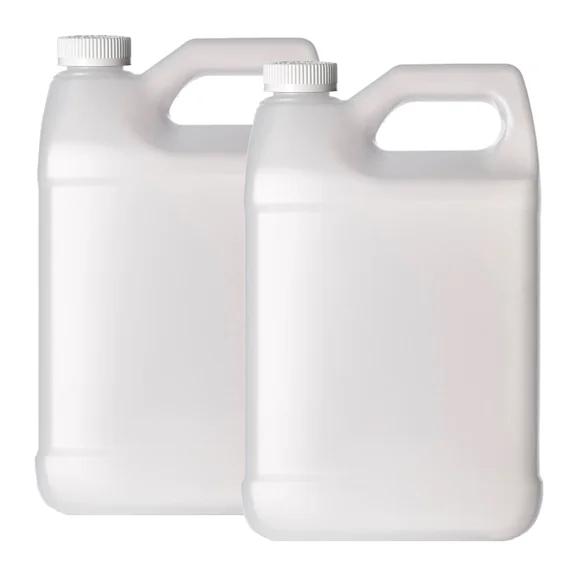 Plastic 1 Gallon Jug, F-Style, 38/400, Natural, HDPE, Jug w/ HIS Child Proof Cap (128oz) 2 Pack