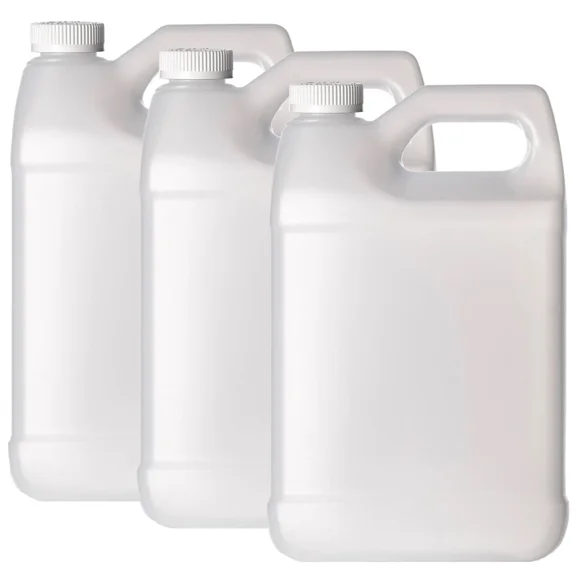 Plastic 1 Gallon Jug, F-Style, 38/400, Natural, HDPE, Jug w/ HIS Child Proof Cap (128oz) 3 Pack