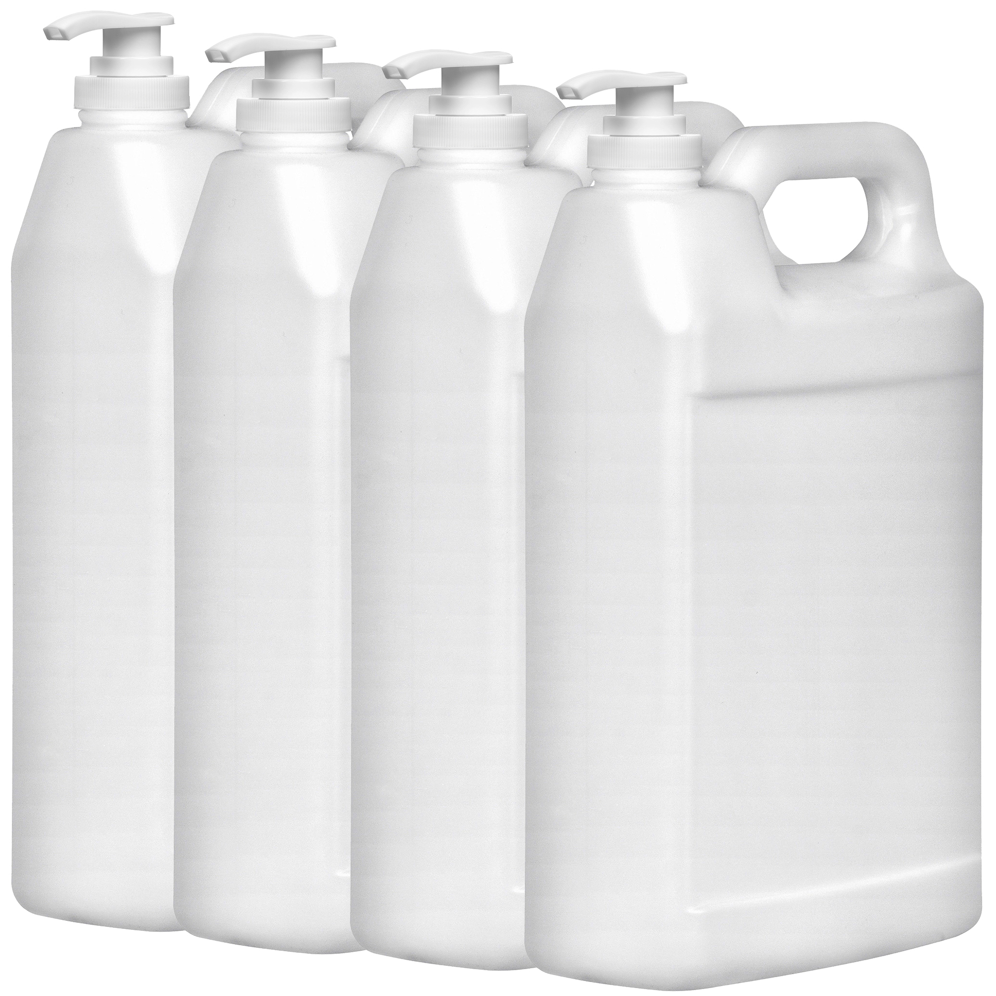 Plastic 1 Gallon Jug, F-Style, 38/400, Natural, HDPE, Jug w/ Push Pump (128oz) 4 Pack