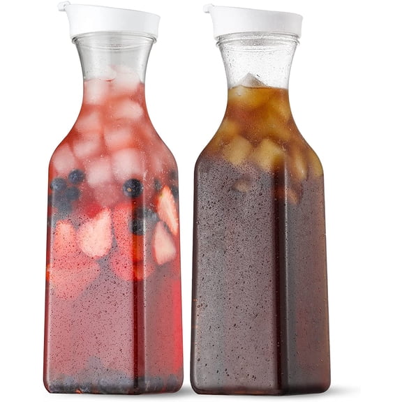 Plastic 1 PACK Large 50 Oz Water Carafe with Flip Top Lid, Square Base Juice Containers, Clear Plastic Pitcher - for Water, Iced Tea, Juice, Beverage, Milk, Cold Brew and Mimosa Bar - HAND WASH ONLY