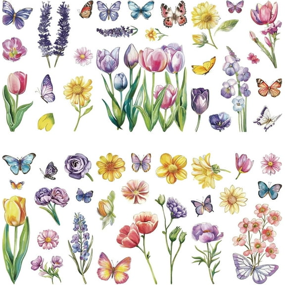 Plastic 1 set 8 Sheets 8 styles PVC Waterproof Wall Stickers Self-Adhesive Decals for Window or Stairway Home Decoration Butterfly 200x145mm 1 sheet/style