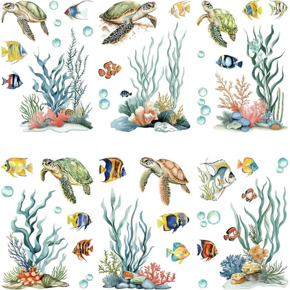 Plastic 1 set 8 Sheets 8 styles PVC Waterproof Wall Stickers Self-Adhesive Decals for Window or Stairway Home Decoration Turtle 200x145mm 1 sheet/style 1 set