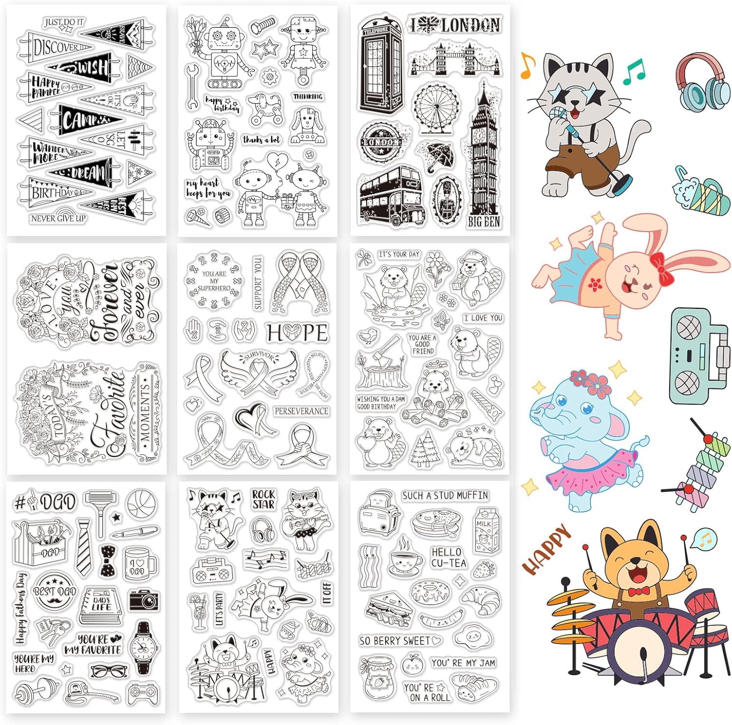 Stamp Book Pattern Plastic 1 set 9 Sheets 9 style PVC Plastic Stamps for DIY Scrapbooking ...