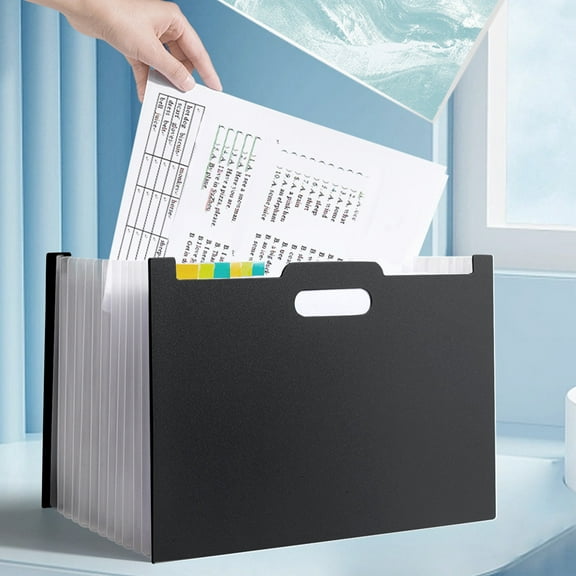 Plastic 13-Pocket Expanding File Folder - Portable Accordion Billing Receipt Organizer with Color Tabs, Beige, A4 Size, Monthly Bill Manager