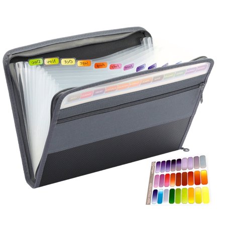 Expanding File Organizer with Sticky Label Accordion Paper Organizer Document Holder Zip File Folder with Zipper Closure,Letter A4 Paper Document