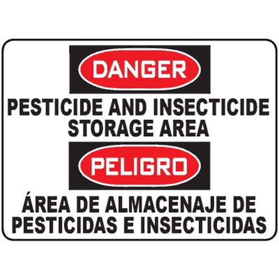 Plastic 14" x 10" Sign, Red and Black, "Pesticide and Insecticide Storage Area"